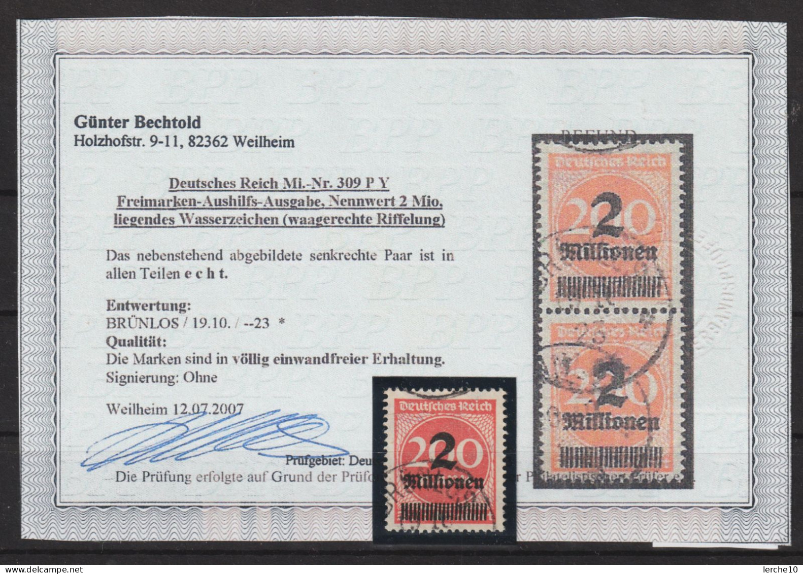 MiNr. 309 P Y Gestempelt, Befund Bechtold BPP - Used Stamps