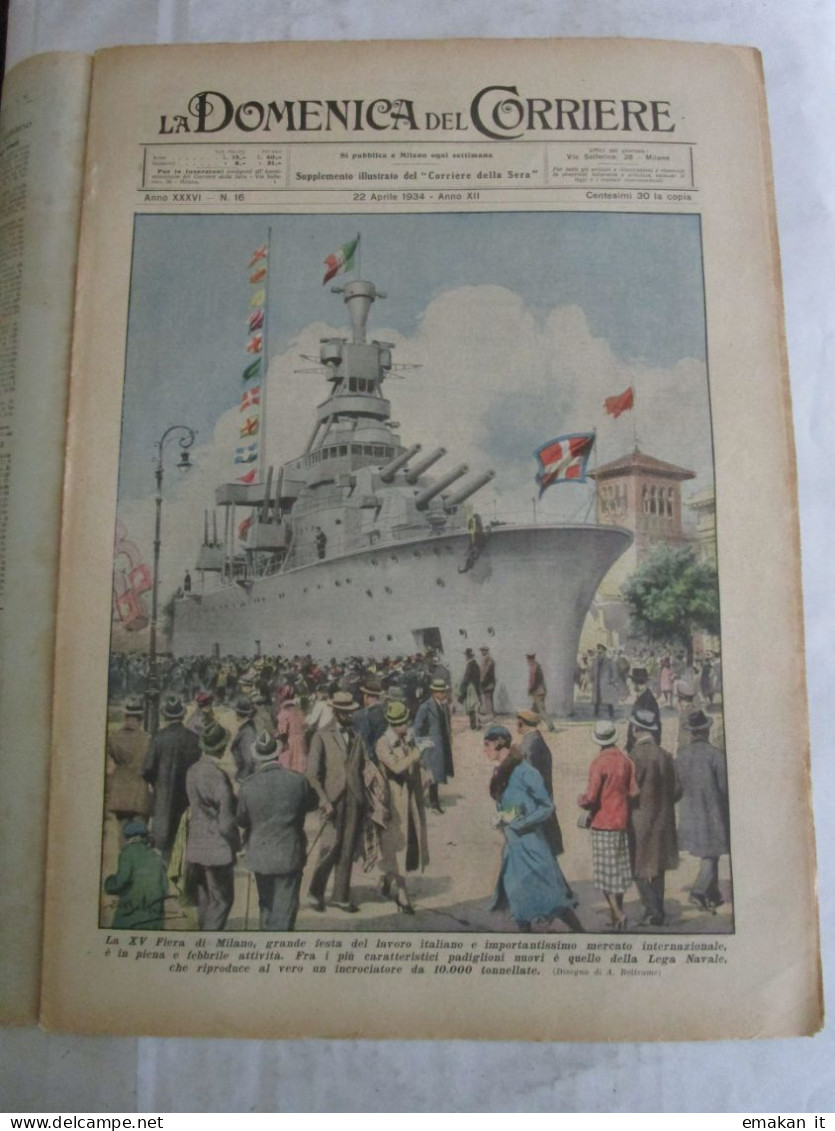 # DOMENICA DEL CORRIERE N 16 - 1934  FIERA DI MILANO / POSTE DI PALERMO /SABAUDIA - Eerste Uitgaves