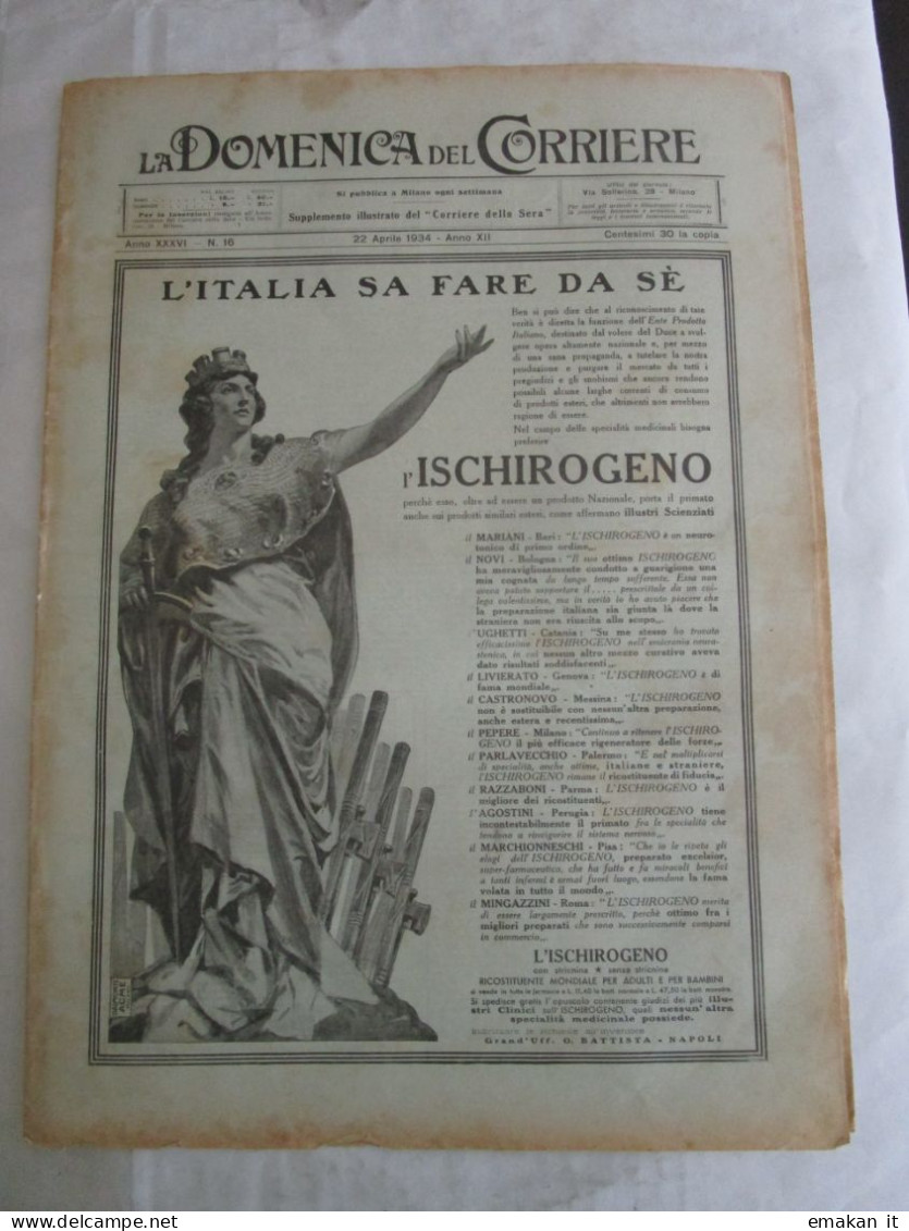 # DOMENICA DEL CORRIERE N 16 - 1934  FIERA DI MILANO / POSTE DI PALERMO /SABAUDIA - Eerste Uitgaves