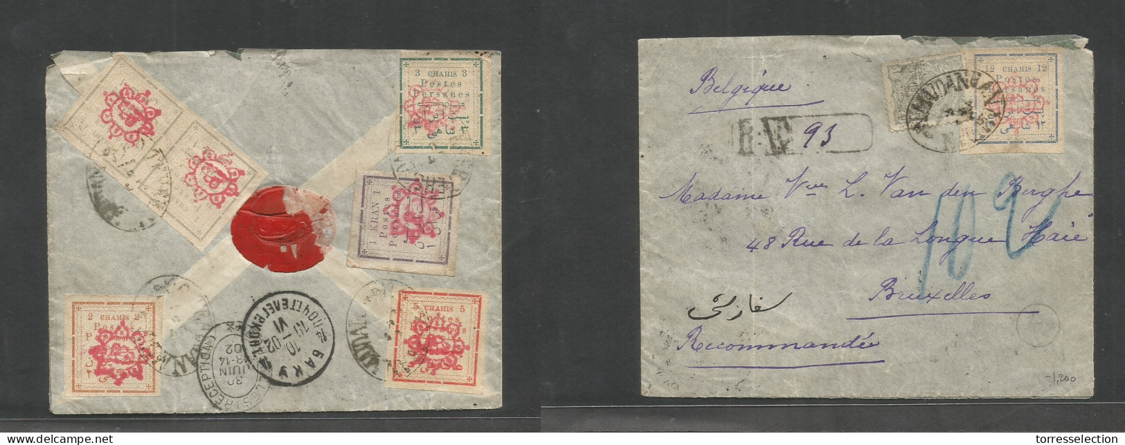 PERSIA. 1902 (9 April) Amandan Banmadan - Belgium, Brussels (30 June) Via Russian Baku, Azerbajan (10 June) Registered M - Iran