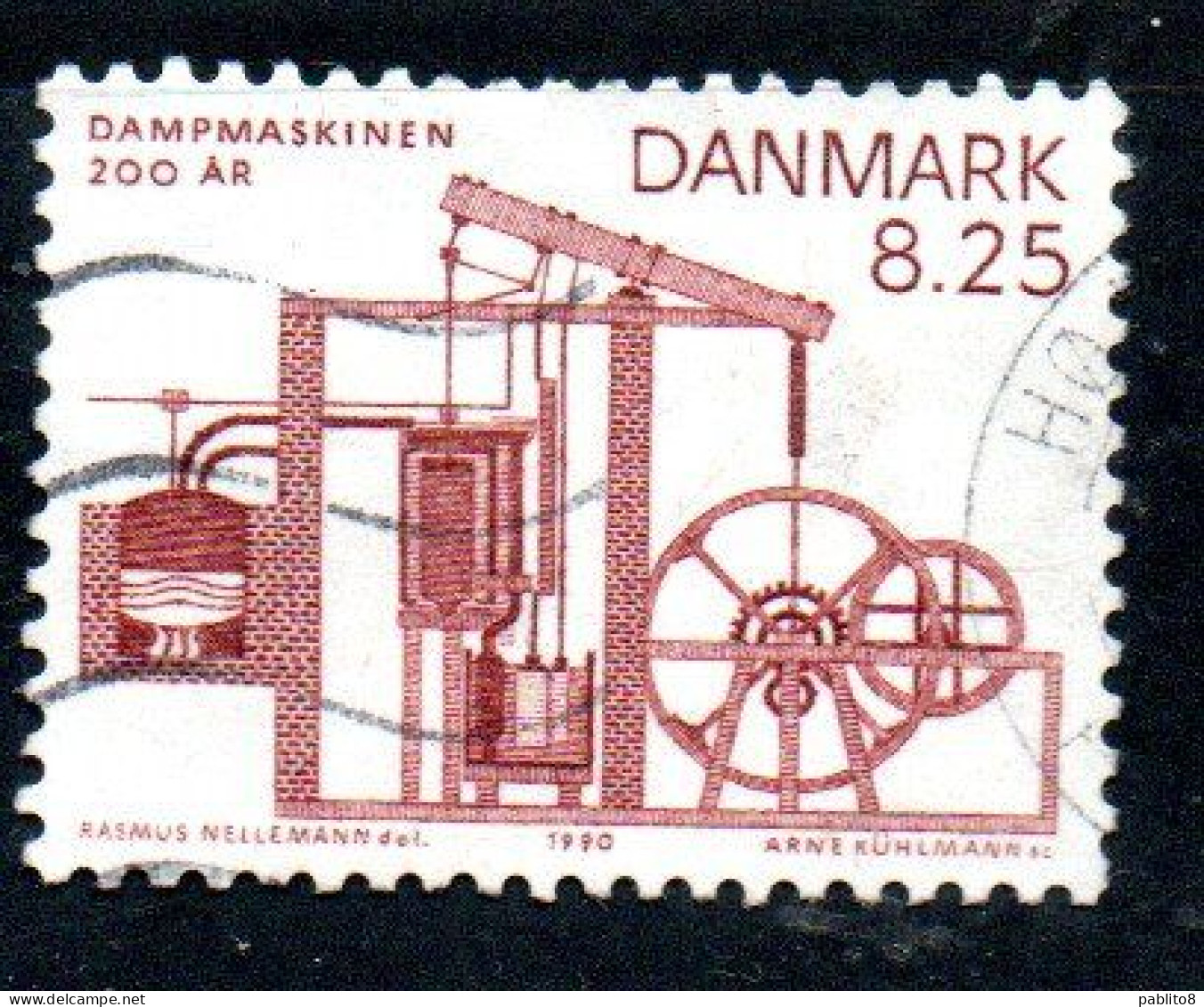 DANEMARK DANMARK DENMARK DANIMARCA 1990 STEAM ENGINE200th ANNIVERSARY BUILT BY ANDREW MITCHELL 8.25k USED USATO OBLITERE - Covers & Documents