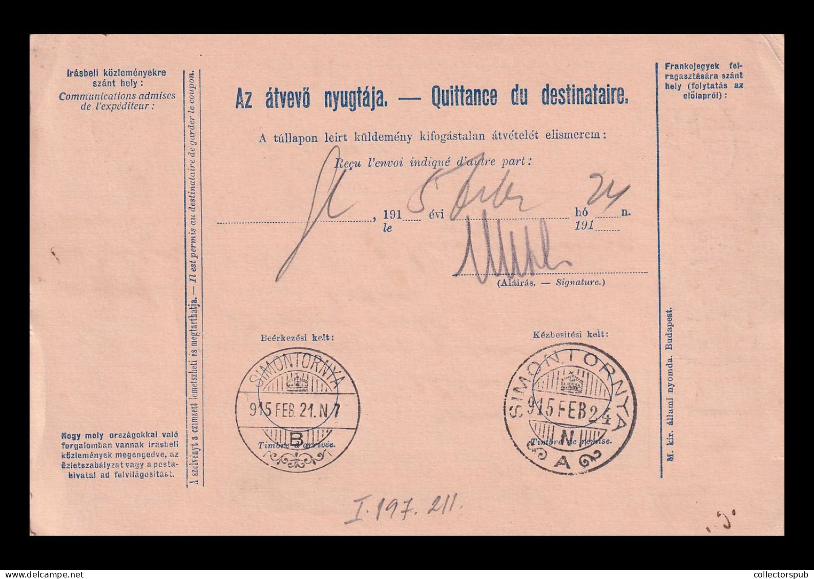 SZUHAKÁLLÓ 1915. Nice Parcel Card To Simontornya - Lettres & Documents