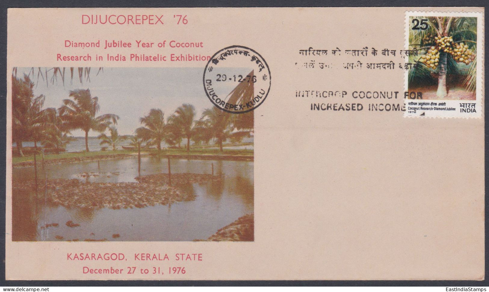 Inde India 1976 Special Cover Dijucorpex, Stamp Exhibition, Coconut Tree, Trees, Coir, Kerala, Pictorial Postmark - Covers & Documents