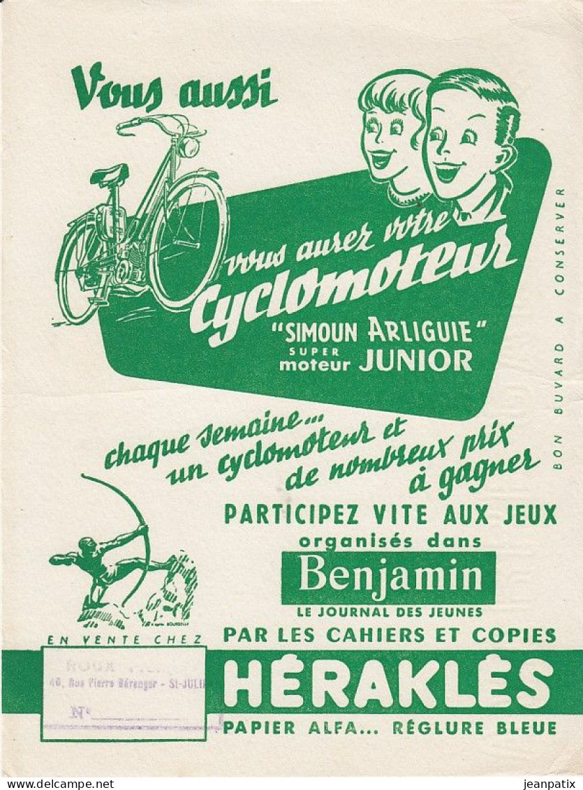 BUVARD & BLOTTER -  Cahier Héraklès - Journal Des Jeunes BENJAMIN - CYCLOMOTEUR SIMOUN ARLIGUIE - Autres & Non Classés