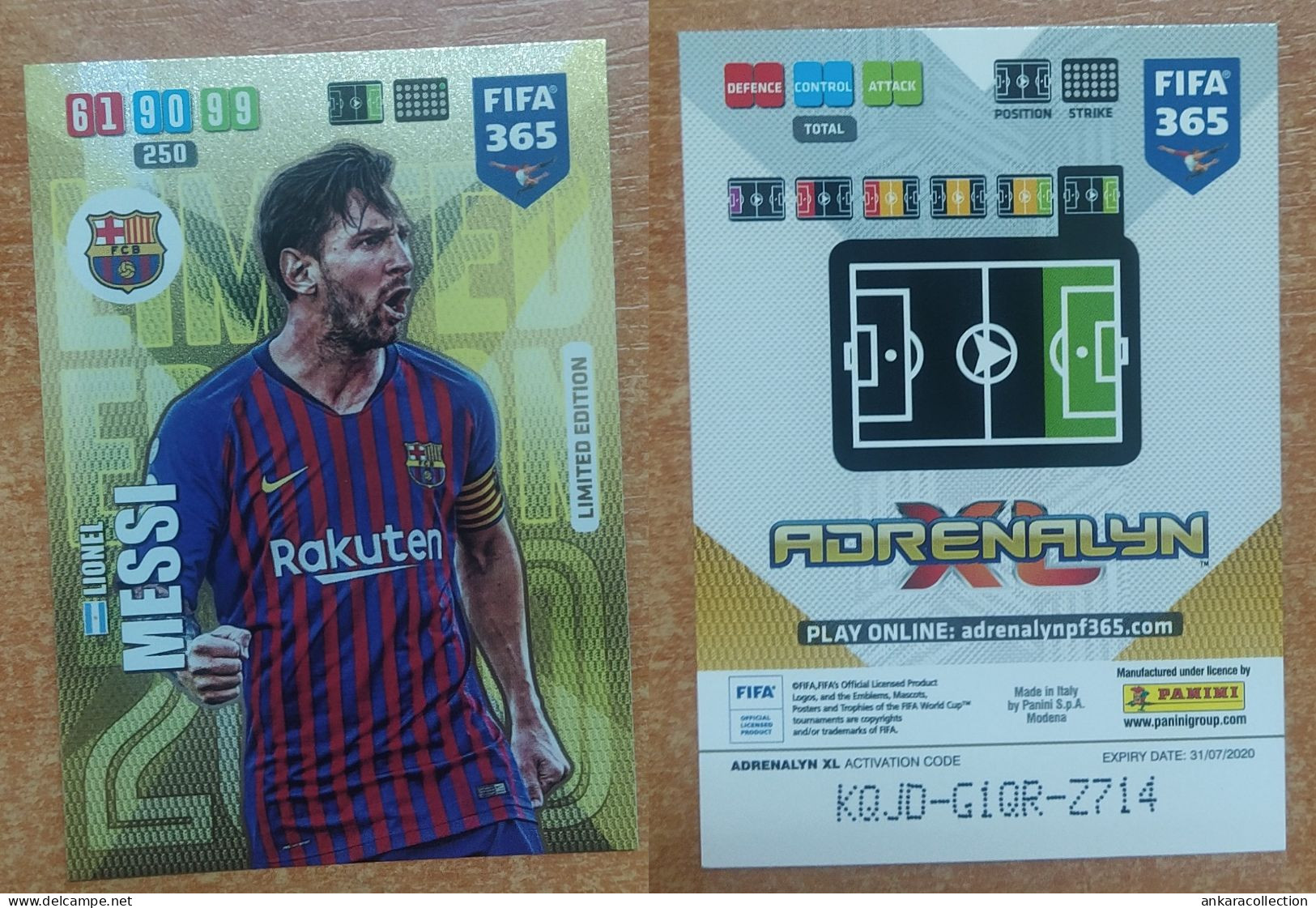AC - LIONEL MESSI  BARCELONA  LIMITED EDITION  PANINI FIFA 365 2020 ADRENALYN TRADING CARD - Trading Cards