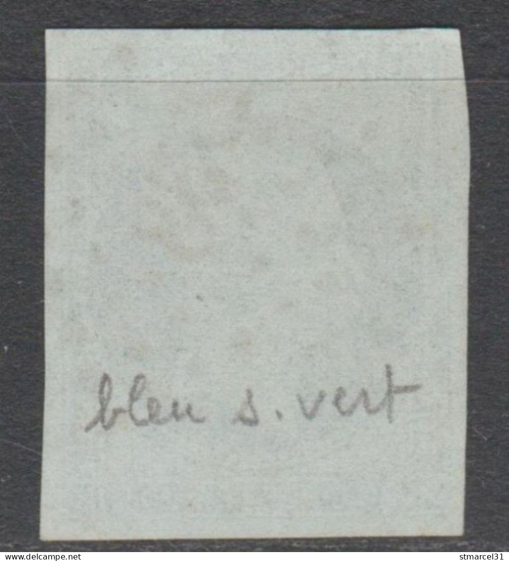 BELLE VARIETE "BOULE Sous Le COU" Sur N°14Ba BLEU Sur VERT Nuance Notée Par P SCHELLER - 1853-1860 Napoléon III