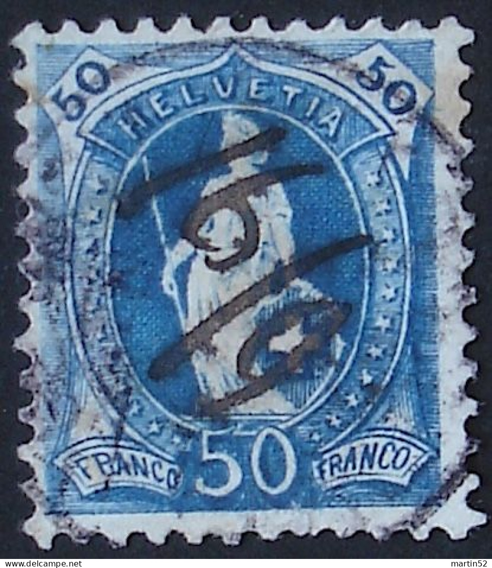 HELVETIA 1882: 14 Vertikalzähne 14 Dents KZ I Zu 70A Mi 62XA Yv 76 (50c) Mit ⊙ 6/91 Manuell By Hand (Zu CHF 32.00) - Oblitérés