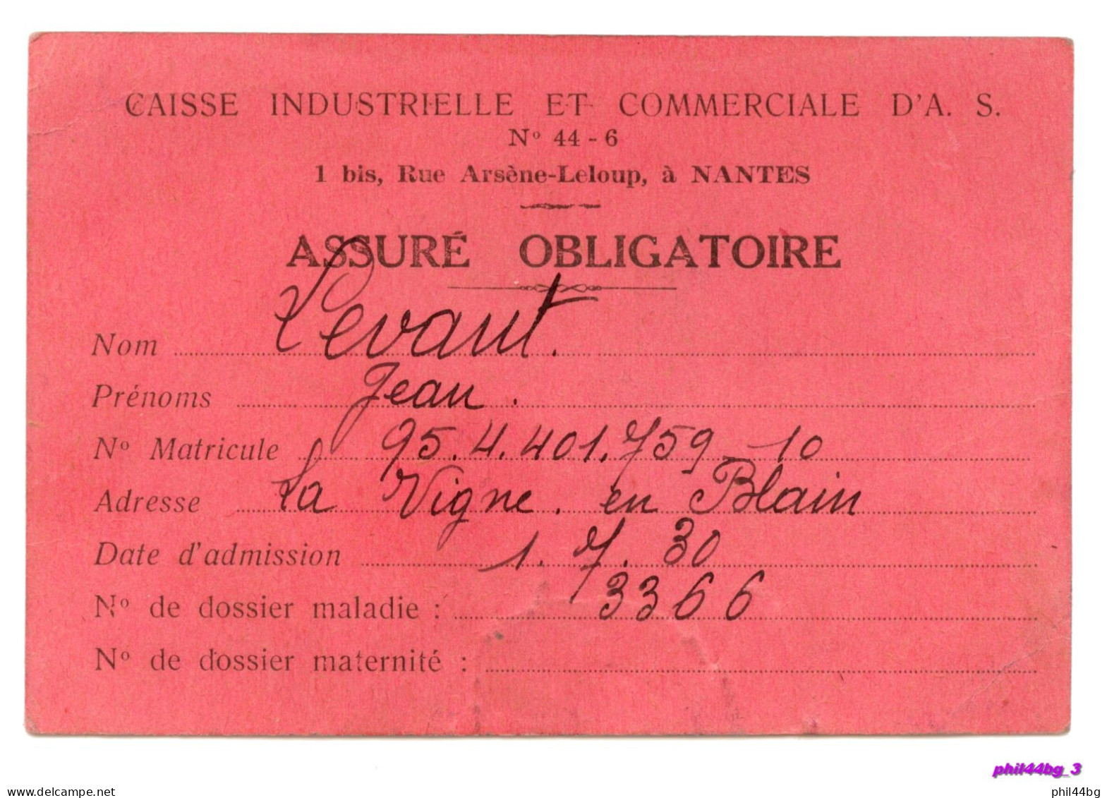 (ancienne) Carte D’Assuré Social De 1930 - Caisse Industrielle Et Commerciale - HG - Membership Cards