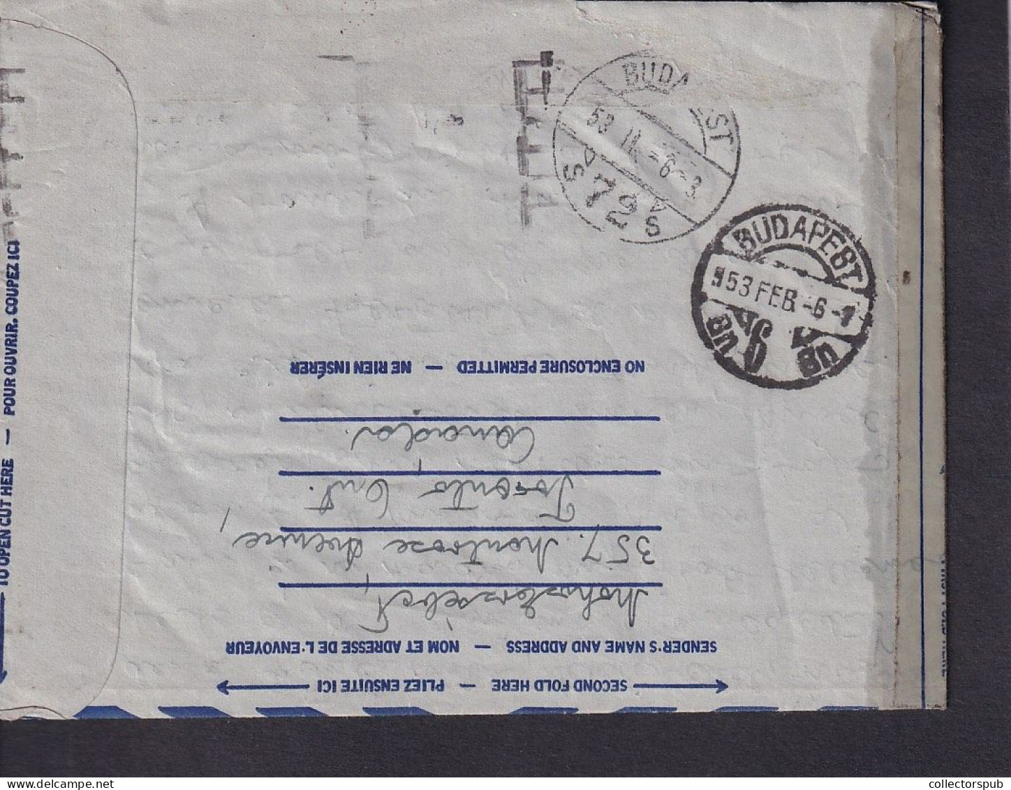 CANADA 1953. Airmail Cover To Hungary - Cartas & Documentos