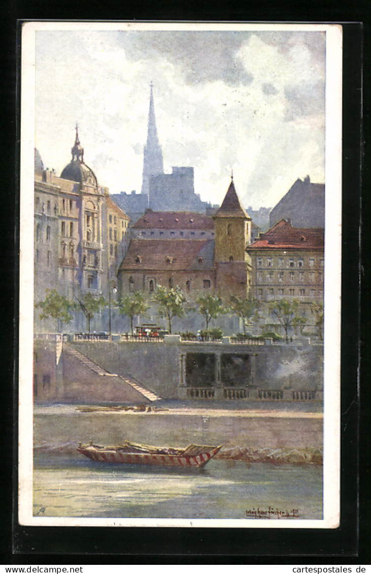 AK Wien I, Ruprechtskirche über Den Kanal Gesehen, Gemälde Von Ludwig Hans Fischer  - Andere & Zonder Classificatie