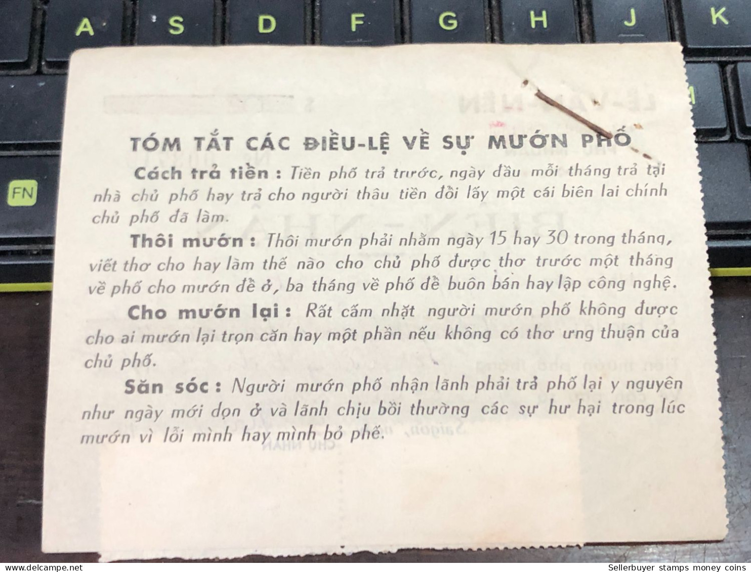 Viet Nam Suoth Old Bank Receipt(have Wedge  0$60 Year 1975) PAPER QUALITY:GOOD 1-PCS - Sammlungen