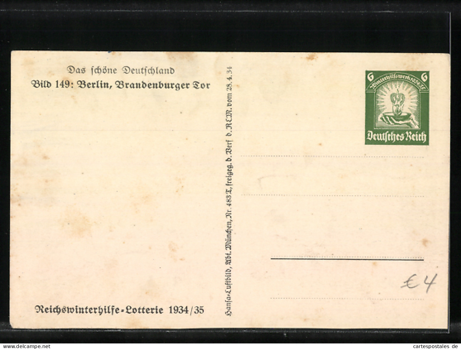 AK Berlin-Tiergarten, Brandenburger Tor, Luftbild, WHW Winterhilfswerk 1934-35  - Tiergarten