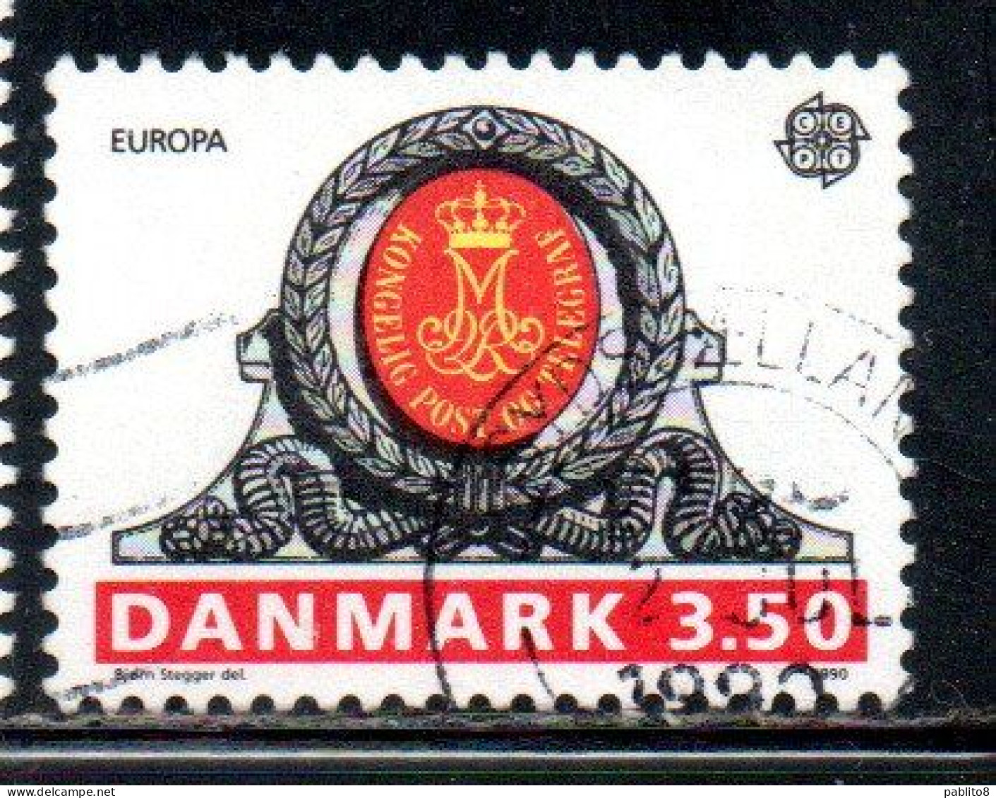 DANEMARK DANMARK DENMARK DANIMARCA 1990 EUROPA CEPT ROYAL MONOGRAM HADERSLEV PO 3.50k USED USATO OBLITERE' - Lettres & Documents