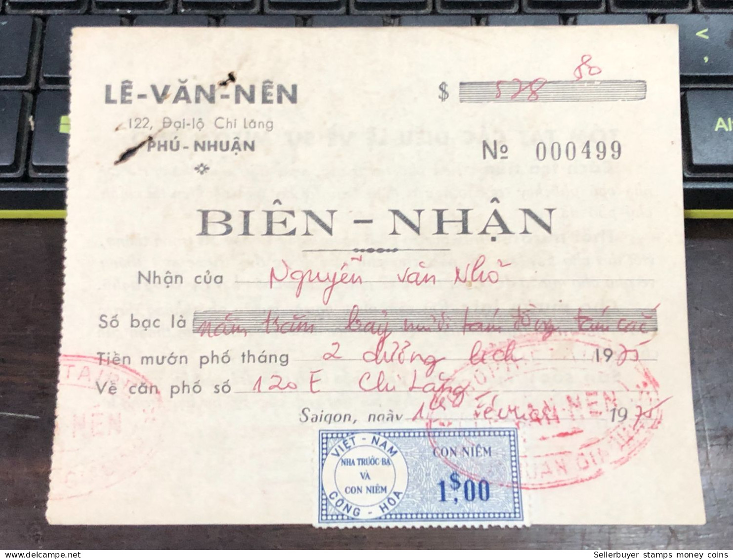 Viet Nam Suoth Old Bank Receipt(have Wedge  1$ Year 1975) PAPER QUALITY:GOOD 1-PCS - Collections