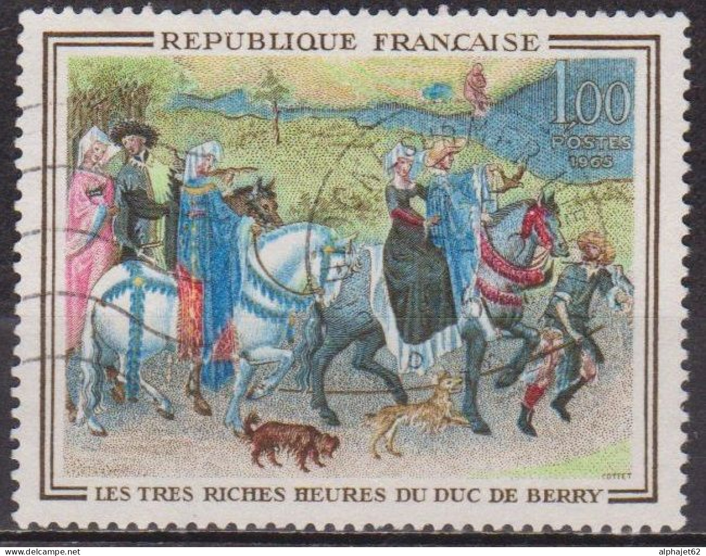 1965 - Chevaux, Chiens, Costumes - FRANCE - Enluminure: Très Riches Heures Duc De Berry - N° 1457 - Gebraucht