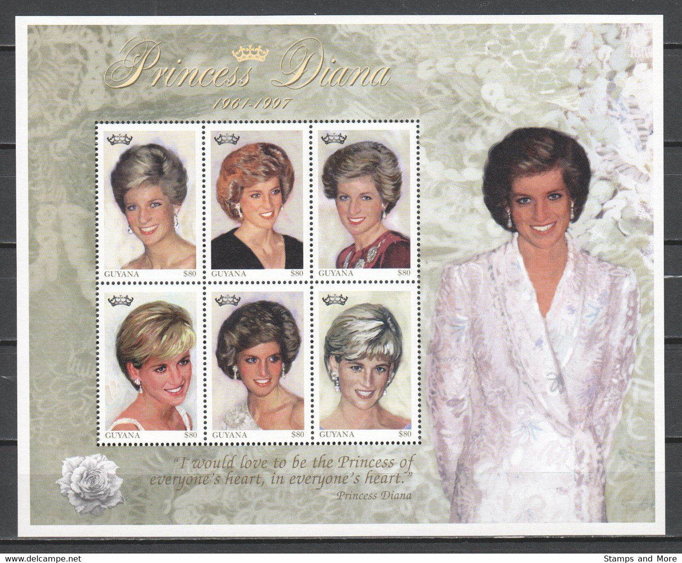 Guyana 1997 Kleinbogen Mi 6082-6087 MNH - PRINCESS DIANA - Königshäuser, Adel