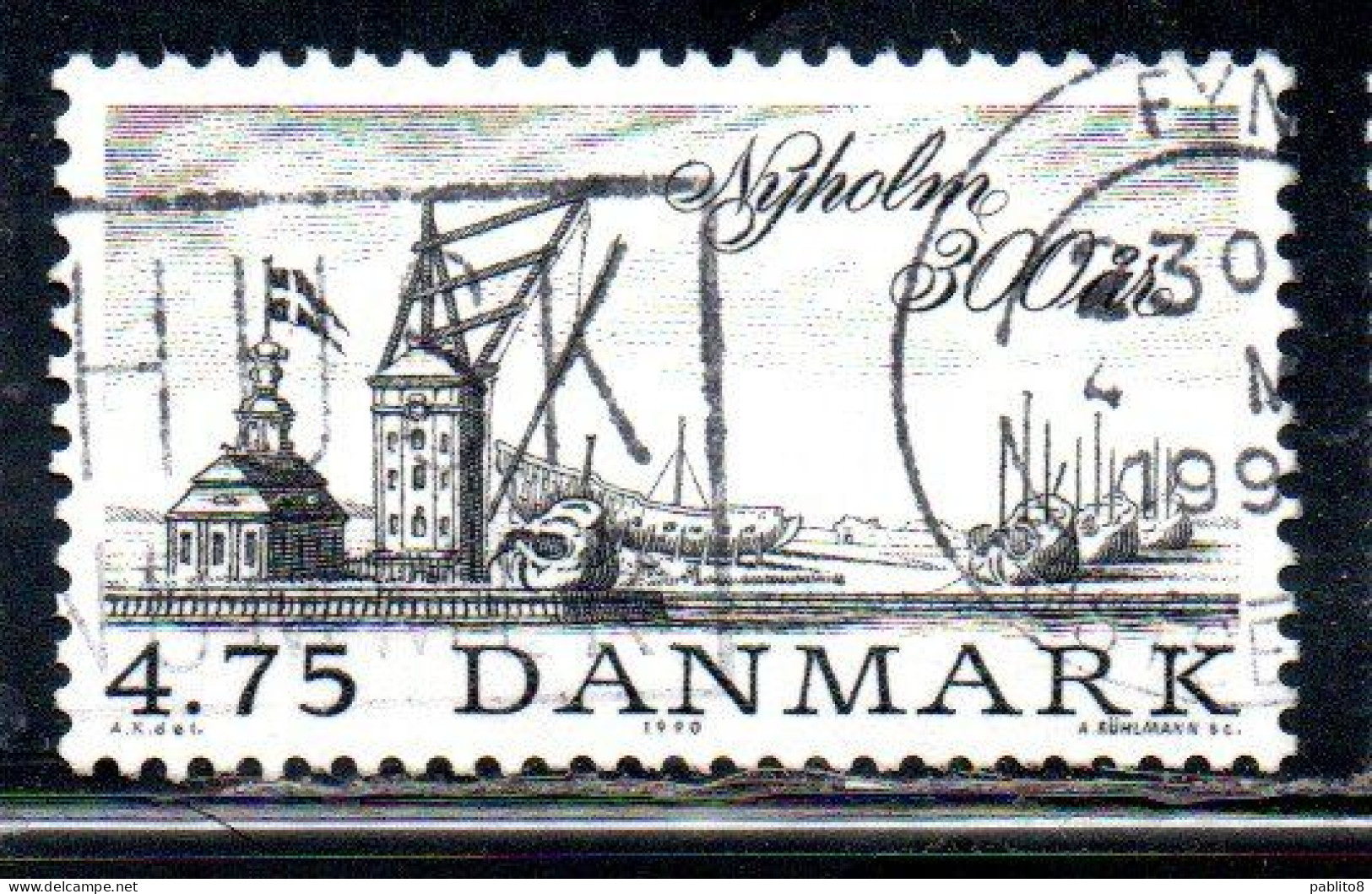 DANEMARK DANMARK DENMARK DANIMARCA 1990 NYHOLM 300th ANNIVERSARY 4.75k USED USATO OBLITERE' - Brieven En Documenten