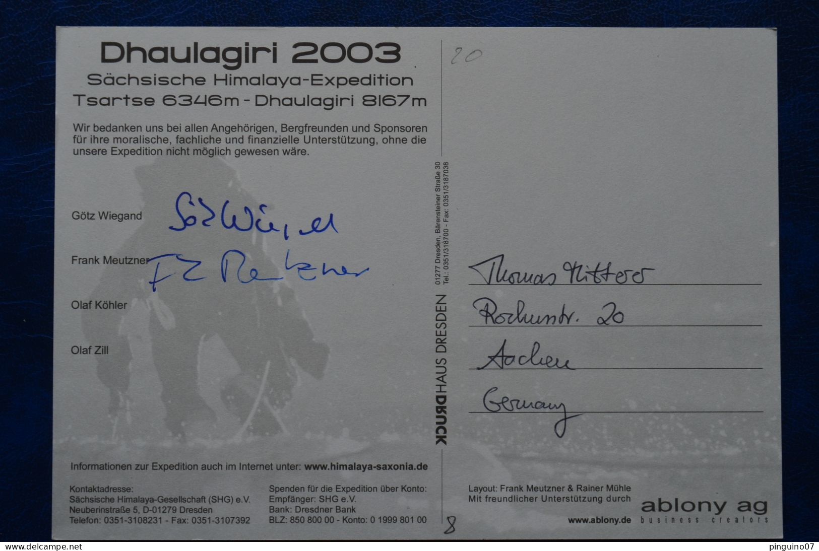 2003 Signed G. Wiegand F. Meutzner Dhaulagiri Expedition Mountaineering Himalaya Escalade Alpinisme 15x21 Cm - Sportifs