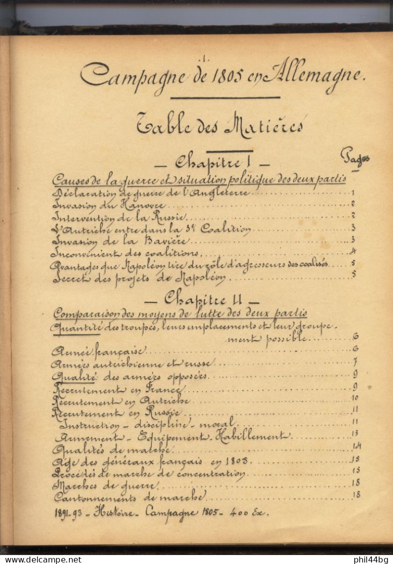 (très Rare) Livre D’études De La CAMPAGNE NAPOLEONIENNE De 1805 - Ed. 1891-1893 - HH - 1801-1900