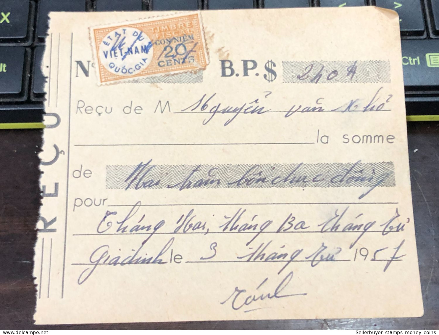 Viet Nam Suoth Old Bank Receipt(have Wedge  $20 Sents Year 1957) PAPER QUALITY:GOOD 1-PCS - Collections