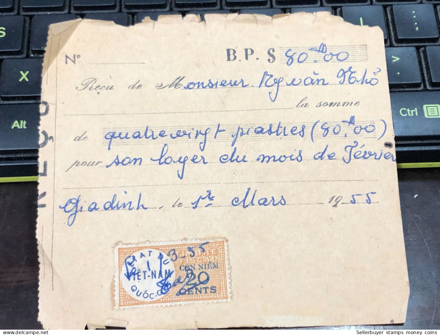 Viet Nam Suoth Old Bank Receipt(have Wedge  $20 Sents Year 1955) PAPER QUALITY:GOOD 1-PCS - Sammlungen