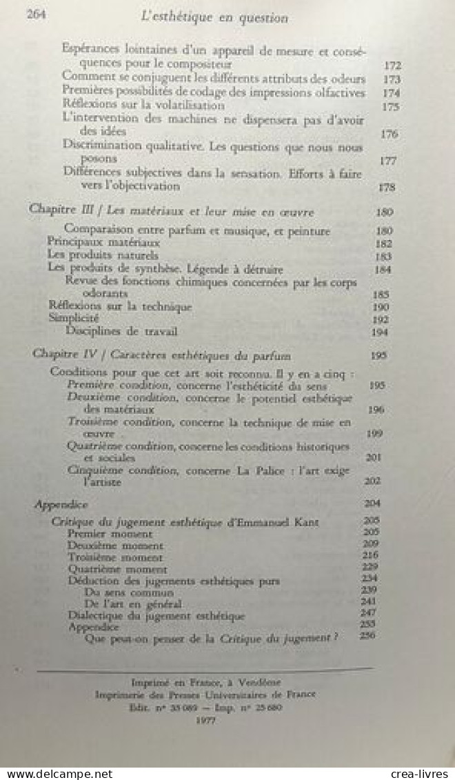 L'Esthétique En Question : Introduction à Une Esthétique De L'odorat - Psychologie/Philosophie