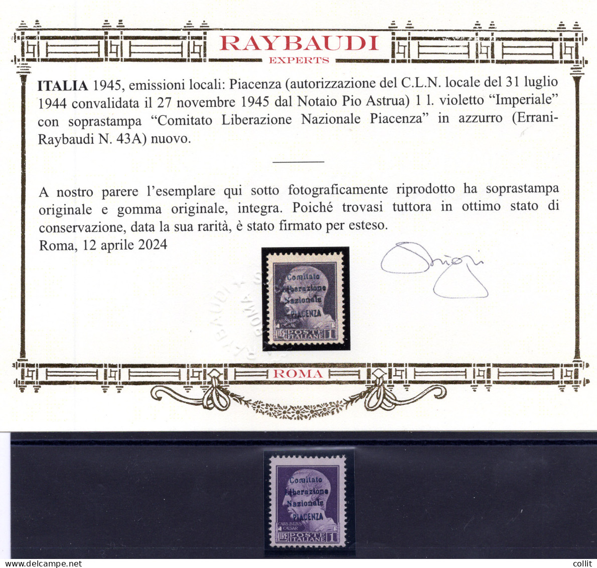 C.L.N. Piacenza - Lire 1 "Imperiale" - Errore Di Colore - Other & Unclassified