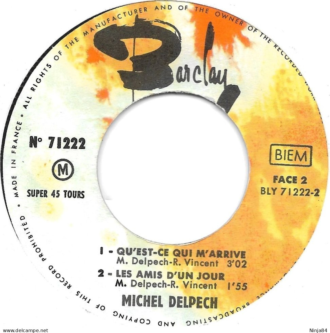EP 45 RPM (7")  Michel Delpech  "  Pour Un Coin De Pologne   " - Autres - Musique Française