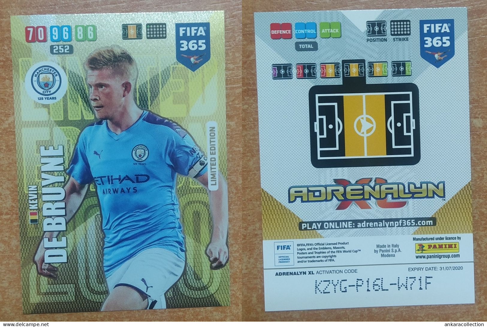 AC - KEVIN DE BRUYNE  MANCHESTER CITY  LIMITED EDITION  PANINI FIFA 365 2020 ADRENALYN TRADING CARD - Trading Cards