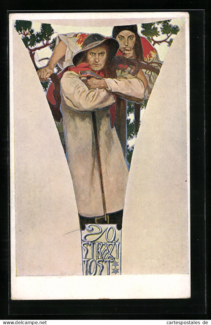 Künstler-AK Alphonse Mucha: La Vigilence, Ostrazitost, Wachsame Männer  - Mucha, Alphonse