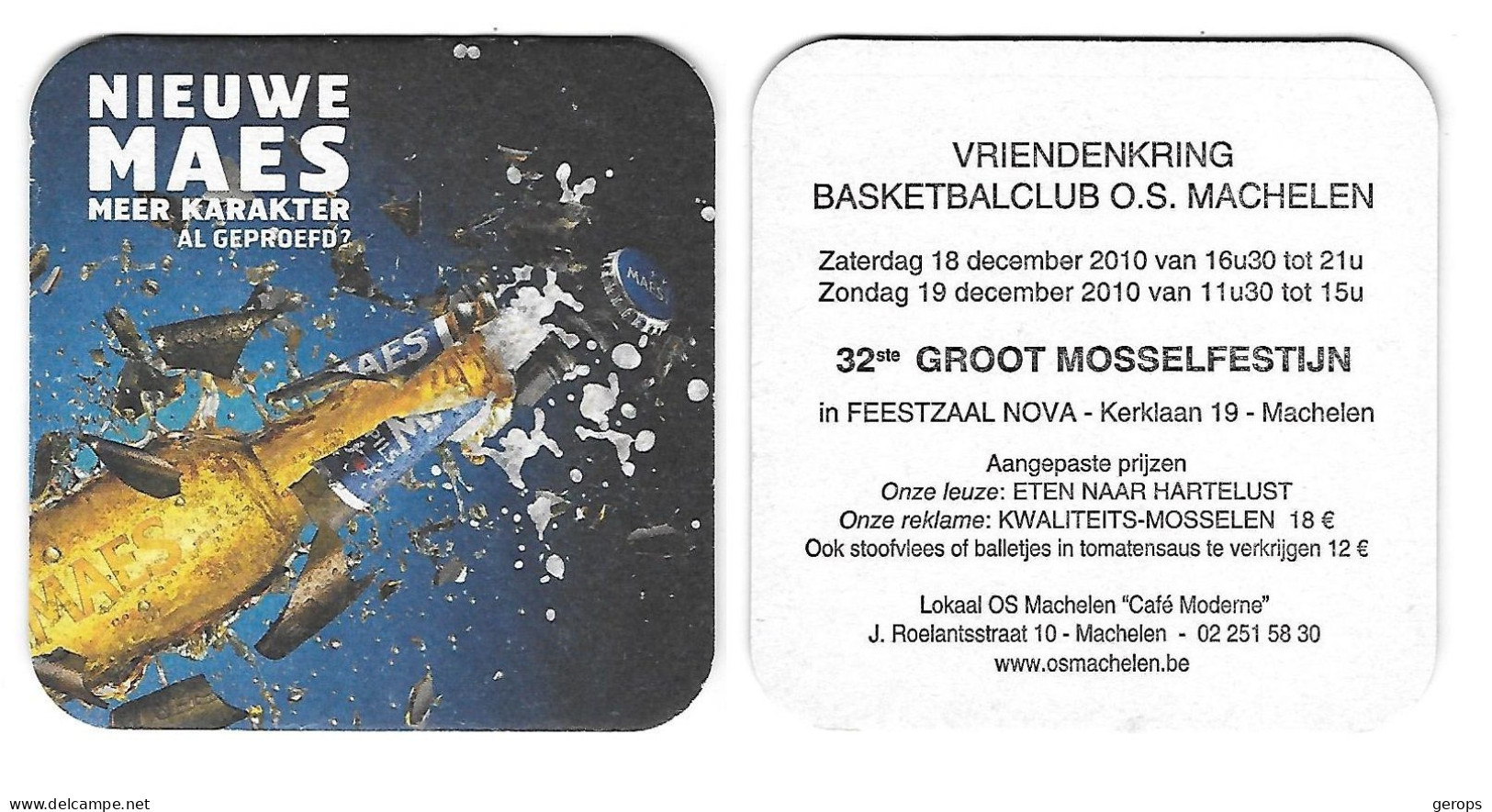 266a Brij. Maes Waarloos Rv 32e Mosselfest. Basketbalclub OS Machelen 2010 - Bierdeckel