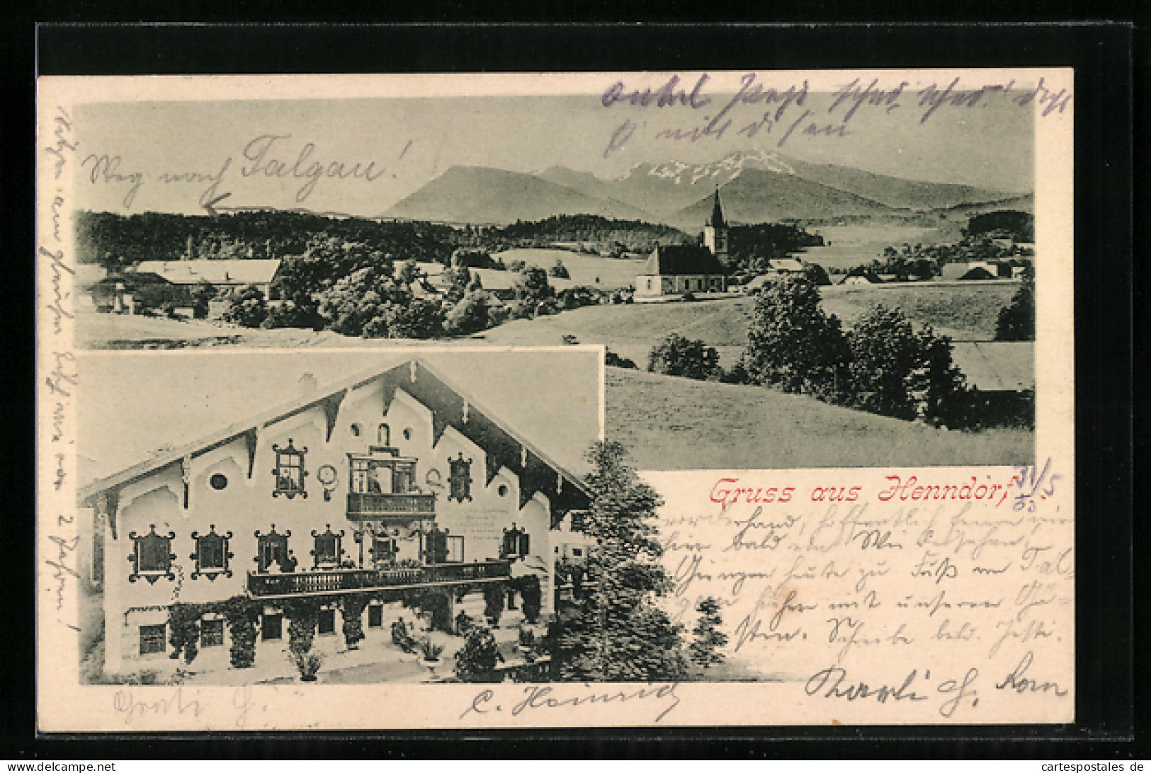 AK Henndorf Am Wallersee, Gasthof, Kirche Mit Gebirgspanorama  - Sonstige & Ohne Zuordnung