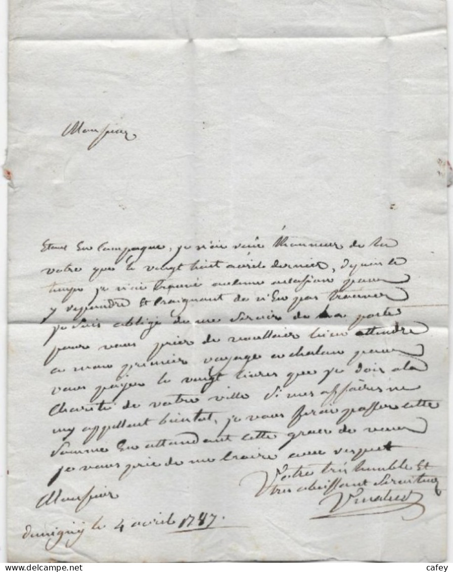COTE D'OR Lettre De DUMIGNY 1787 Marque Postale BEAUNE - 1701-1800: Voorlopers XVIII