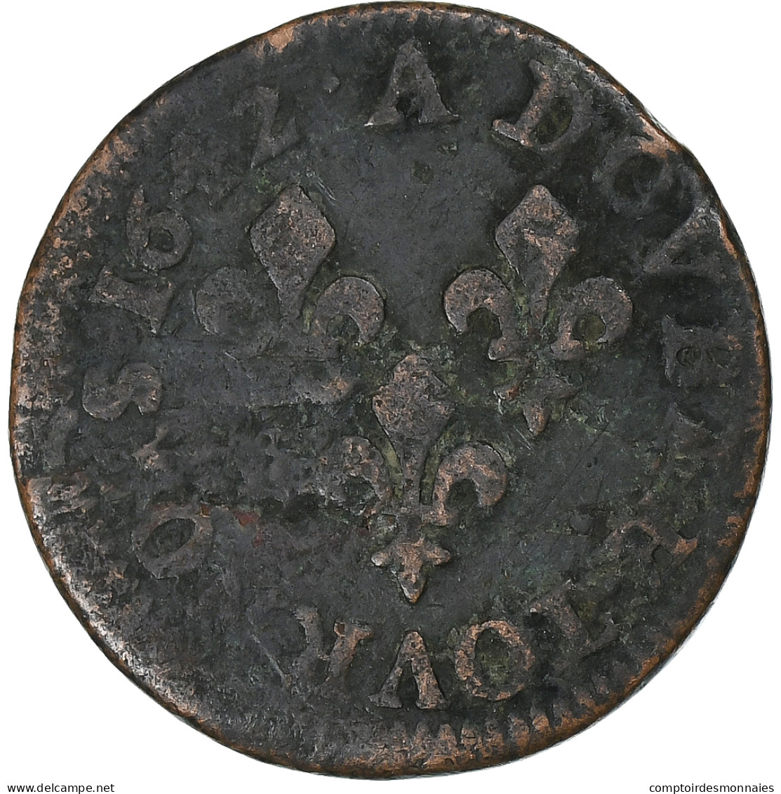 France, Louis XIII, Double Tournois, 1642, Corbeil, Cuivre, TB - 1610-1643 Louis XIII The Just