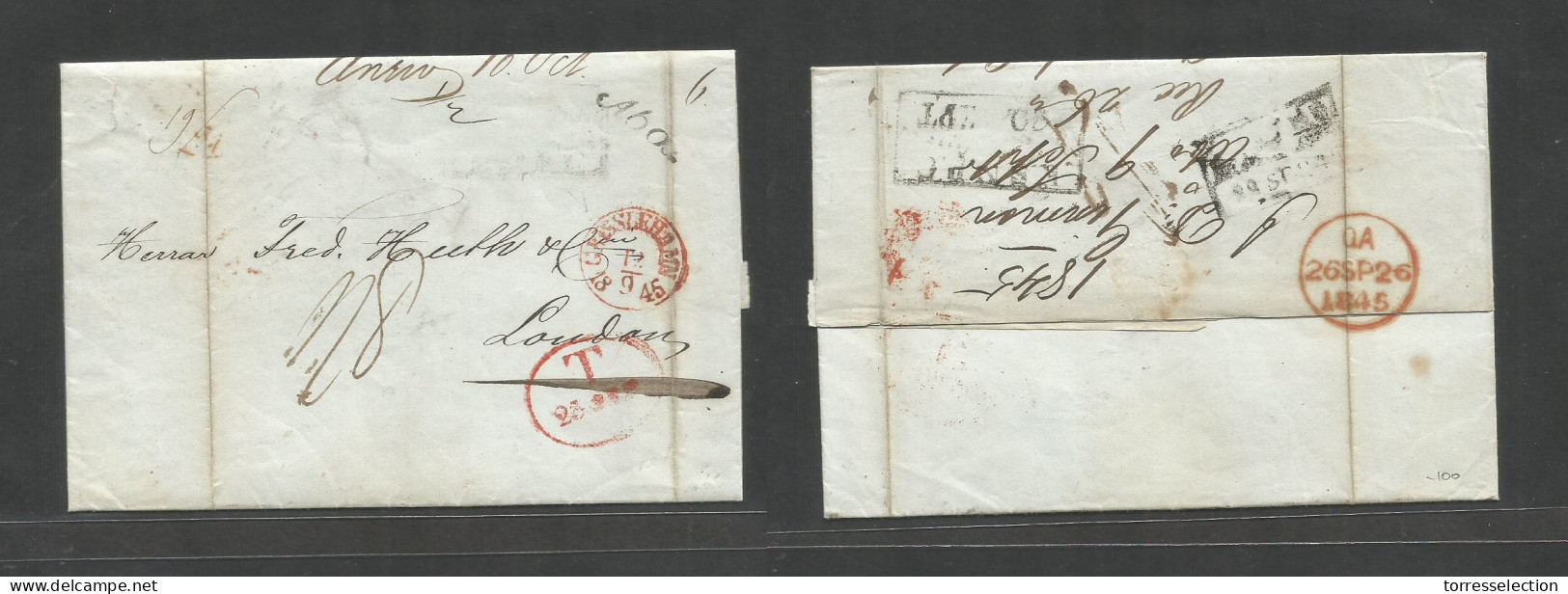 FINLAND. 1845 (9 Sept) Abo - London, UK (26 Sept) EL With Contains, Depart Stline Postmark, Via Grisslehamn + Various Ch - Autres & Non Classés