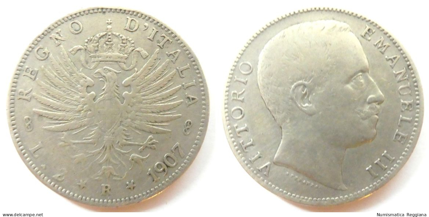 Vittorio Emanuele III - 2 Lire Argento Aquila Sabauda 1907 - 1900-1946 : Victor Emmanuel III & Umberto II