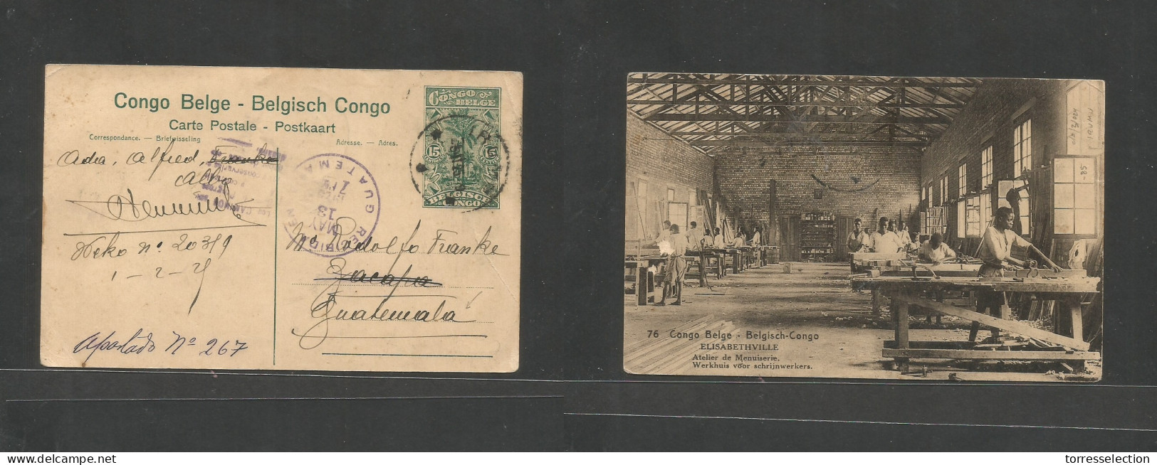 BELGIAN CONGO. 1925 (25 Febr) Irumu - Guatemala (13 May) Central America 15c Green Stat Ppc, Cds + Arrival On Front. Rar - Autres & Non Classés