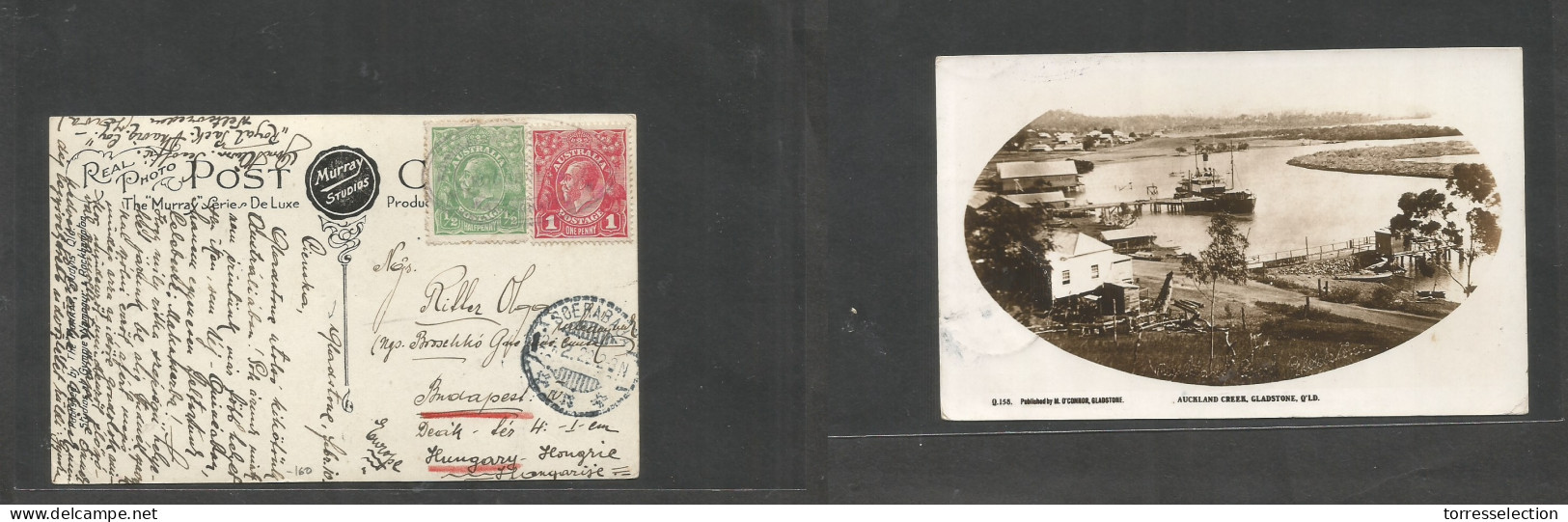 AUSTRALIA. 1922 (10 Febr) QLD, Gladstone - Hungary, Budapest Via Soerbaja (24 Febr) Multifkd Photo Ppc Oval Paquebot Cac - Other & Unclassified