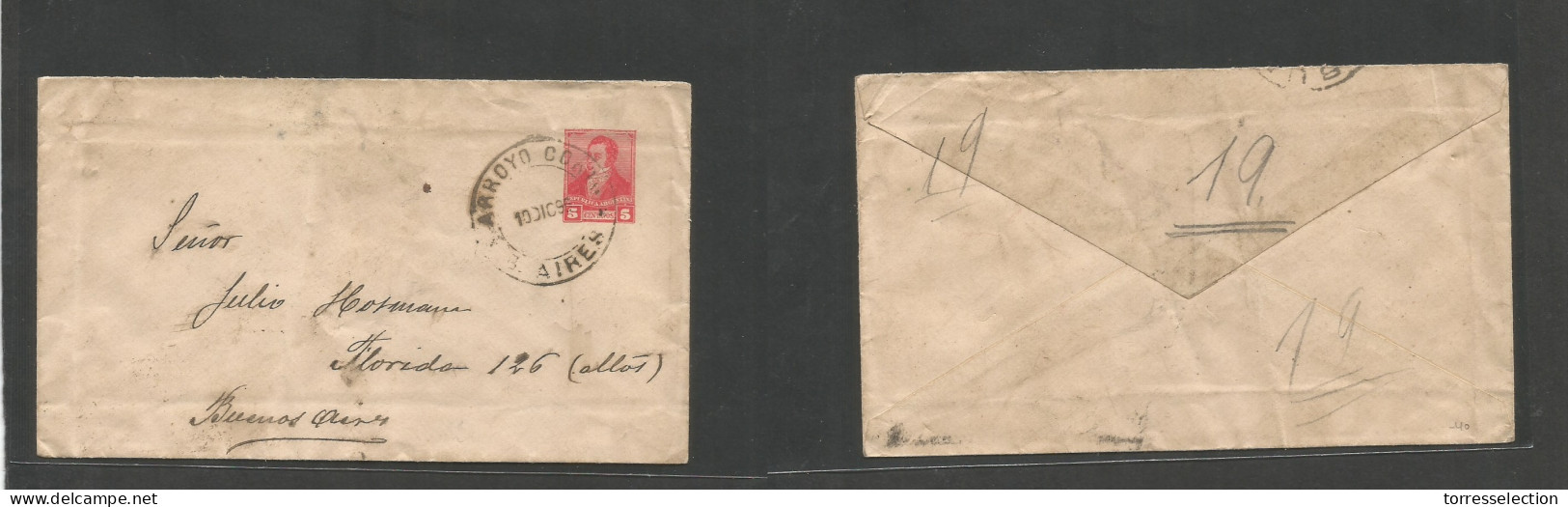 Argentina - Stationery. 1896 (10 Dic) Arroyo Corto - Buenos Aires. 5c Vermillion Stat Envelope. Depart Cds Cachet. VF +  - Otros & Sin Clasificación