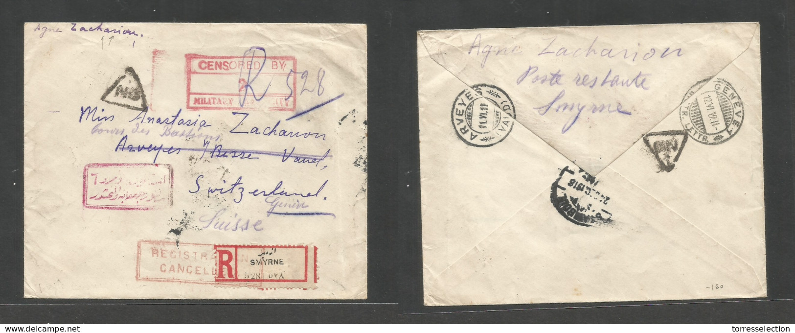 TURKEY. 1918 (24 Dec) Istambul - Switzerland, Geneva (12 June 19) Wintter. Agne Zacharian (Armenian) Registered Multifkd - Otros & Sin Clasificación