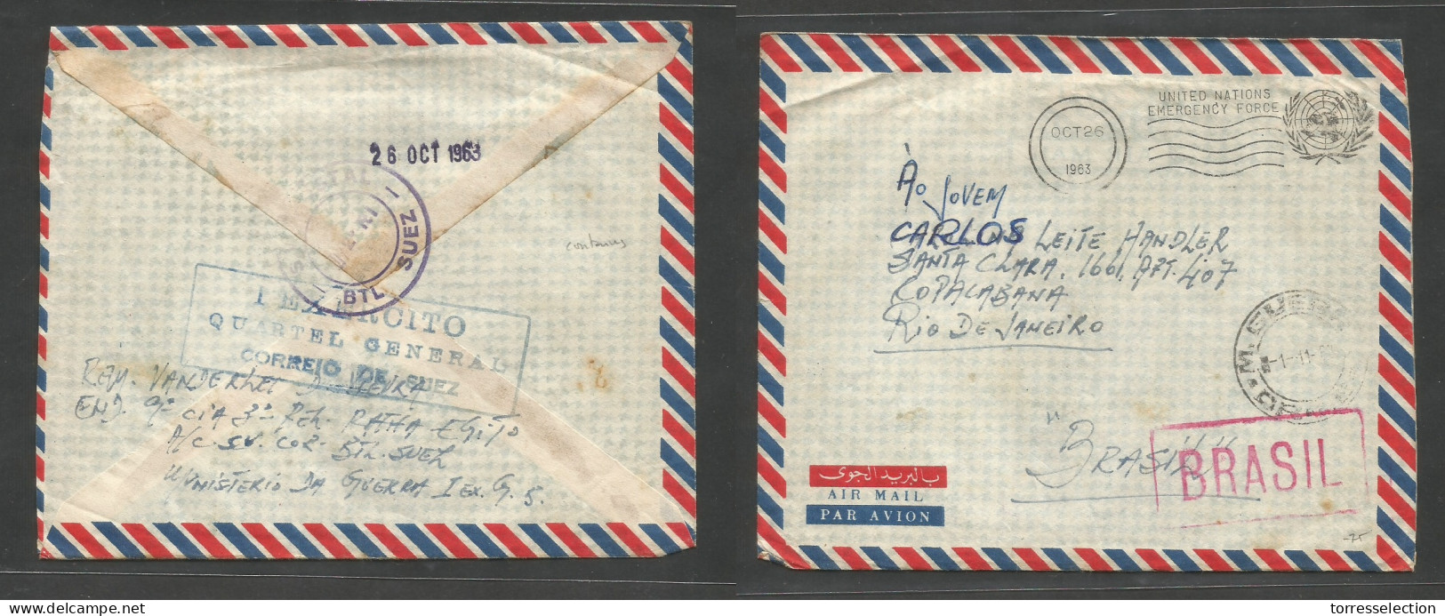 PALESTINE. 1963 (Oct 26) EGYPT - BRAZIL - SUEZ CRISIS. Rafah - Rio De Janeiro, Brazil. FM Air UNO Free Mail Envelope Wit - Palestine