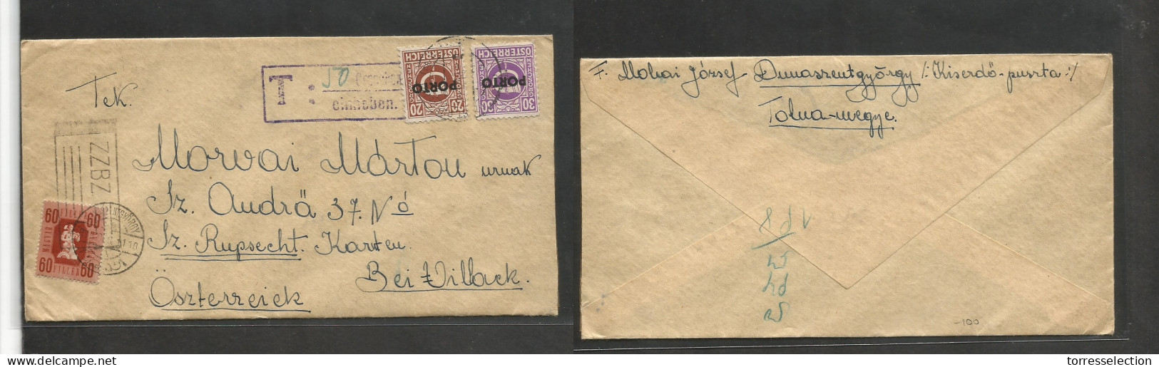 HUNGARY. 1946 (Dec 11) Nasyorgy - Austria, Villack. Early Inflation Period. Fkd Env + Taxed X2 Austrian P. Dues Ovptd, T - Andere & Zonder Classificatie