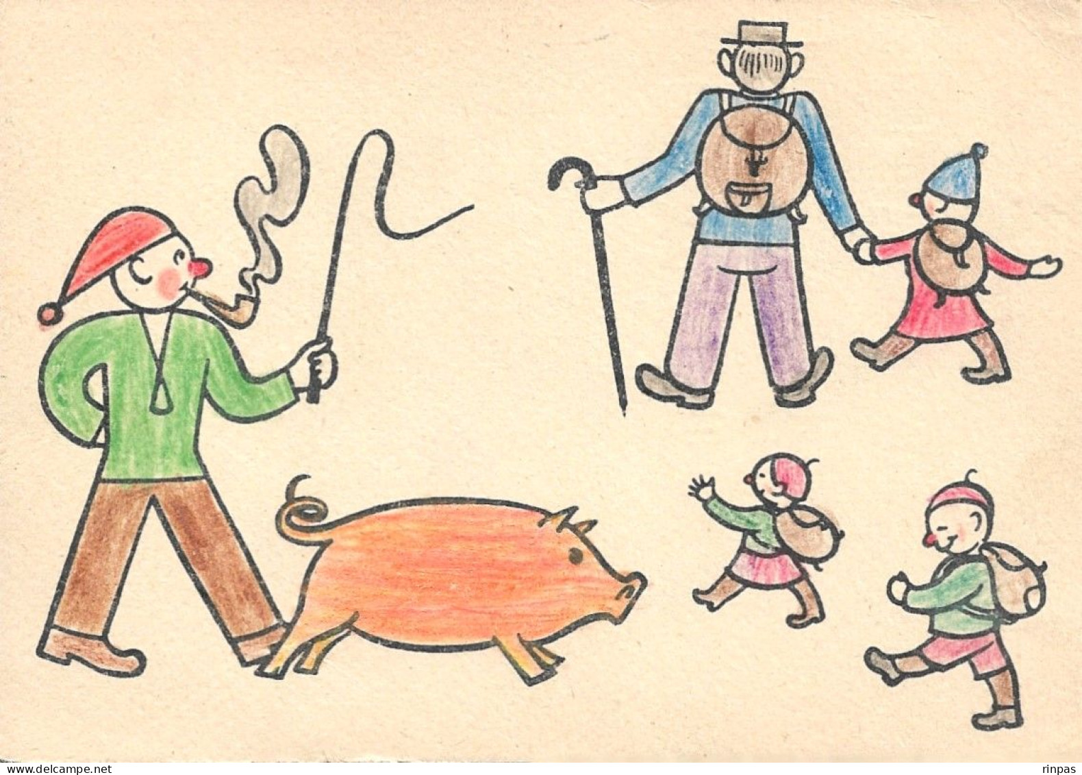 Dessin D'enfant Cochon Pipe Edition Carlit Zurich Langenthal 1949 - Children's Drawings