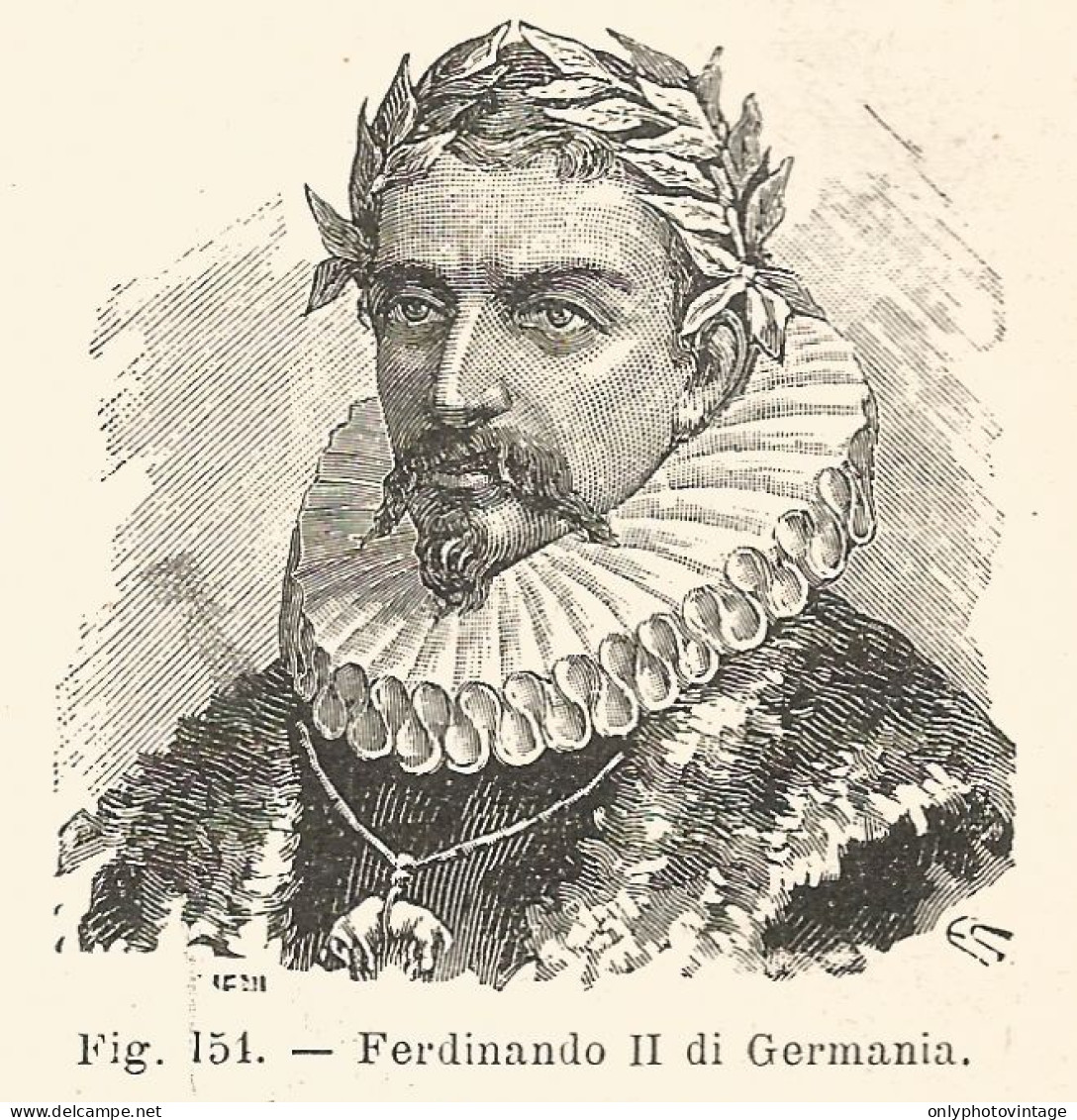 Ferdinando II Di Germania - Incisione Antica Del 1926 - Engraving - Stiche & Gravuren