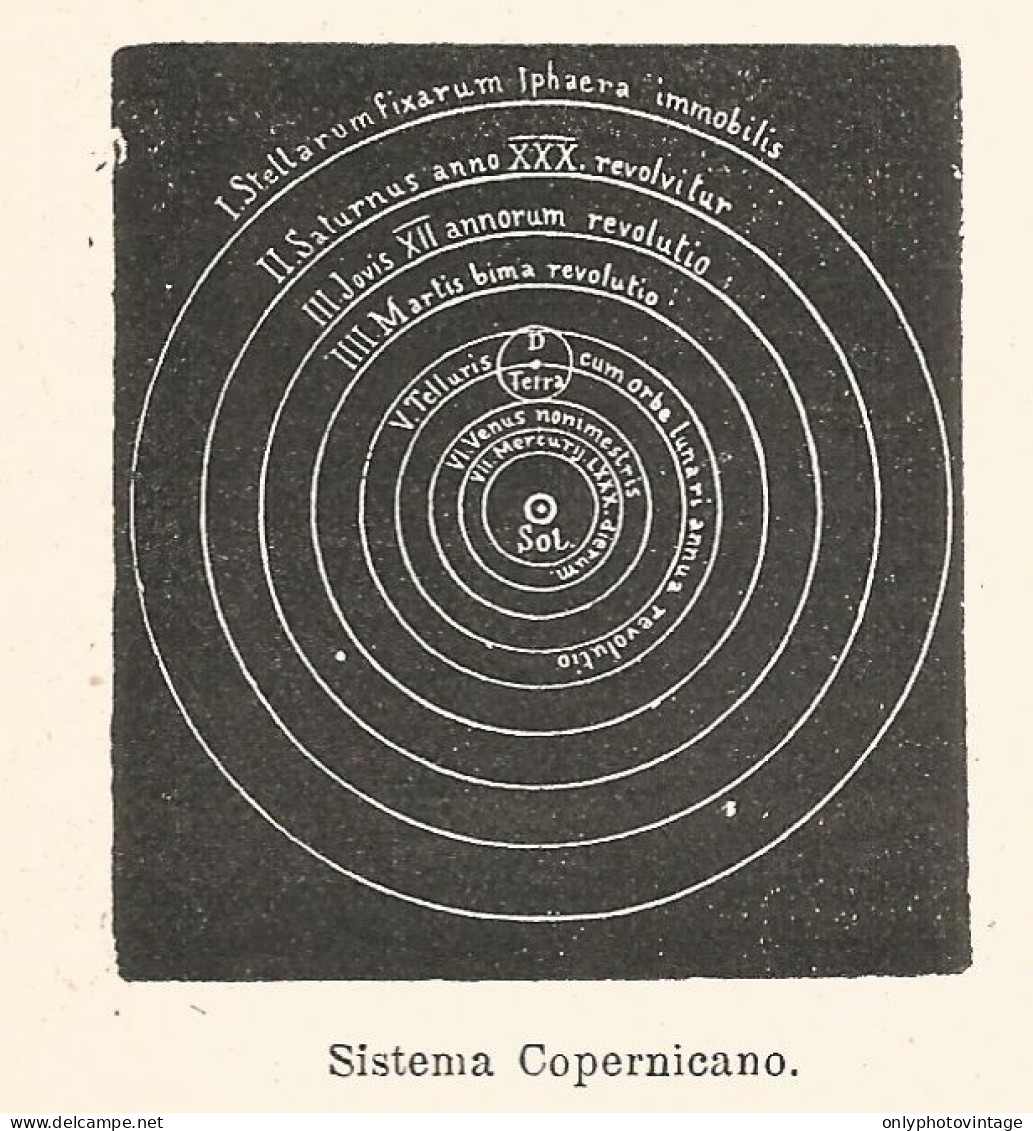 Sistema Copernicano - Xilografia D'epoca - 1924 Old Engraving - Estampes & Gravures