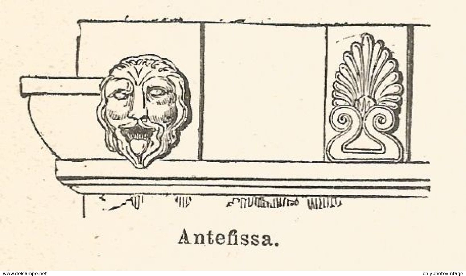 Antefissa - Xilografia D'epoca - 1924 Old Engraving - Estampes & Gravures