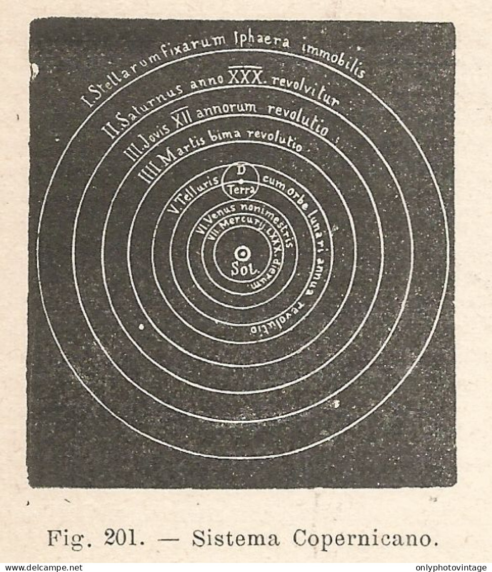 Sistema Copernicano - Xilografia D'epoca - 1924 Old Engraving - Estampes & Gravures