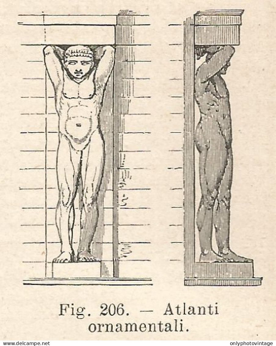 Atlanti Ornamentali - Xilografia D'epoca - 1924 Old Engraving - Estampes & Gravures