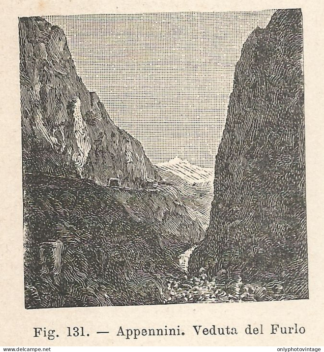 Appennini - Veduta Del Furlo - Xilografia D'epoca - 1924 Old Engraving - Estampes & Gravures