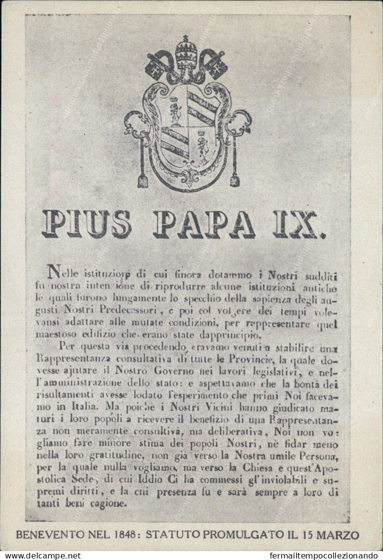 Cr627 Cartolina Benevento Citta' Mostra Storica Nel 1848 Statuto Pius Papa IX - Benevento